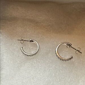 Sterling Silver Textured Hoop Earrings - Silver